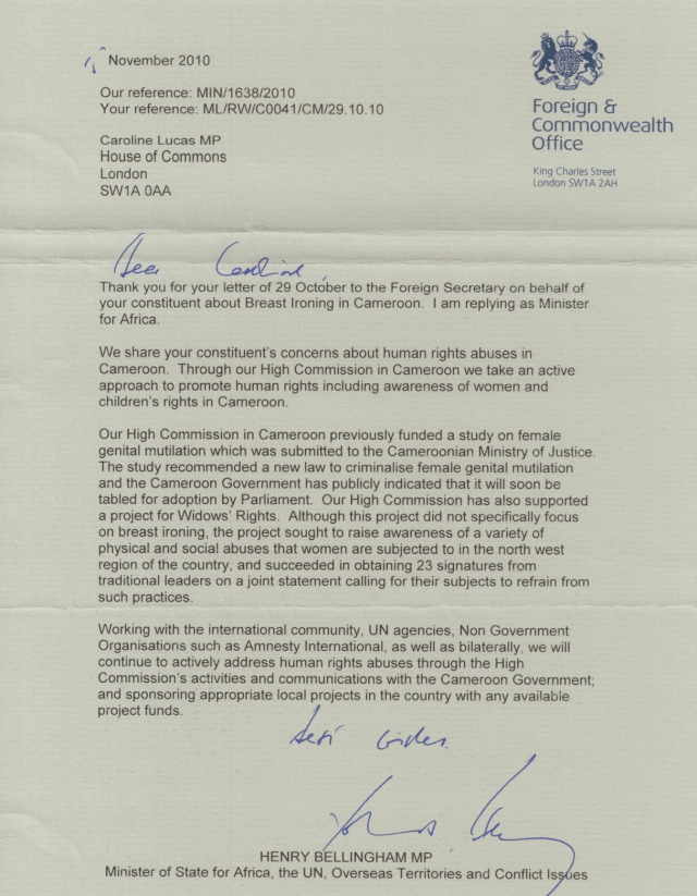 UK Government Breast Ironing Response